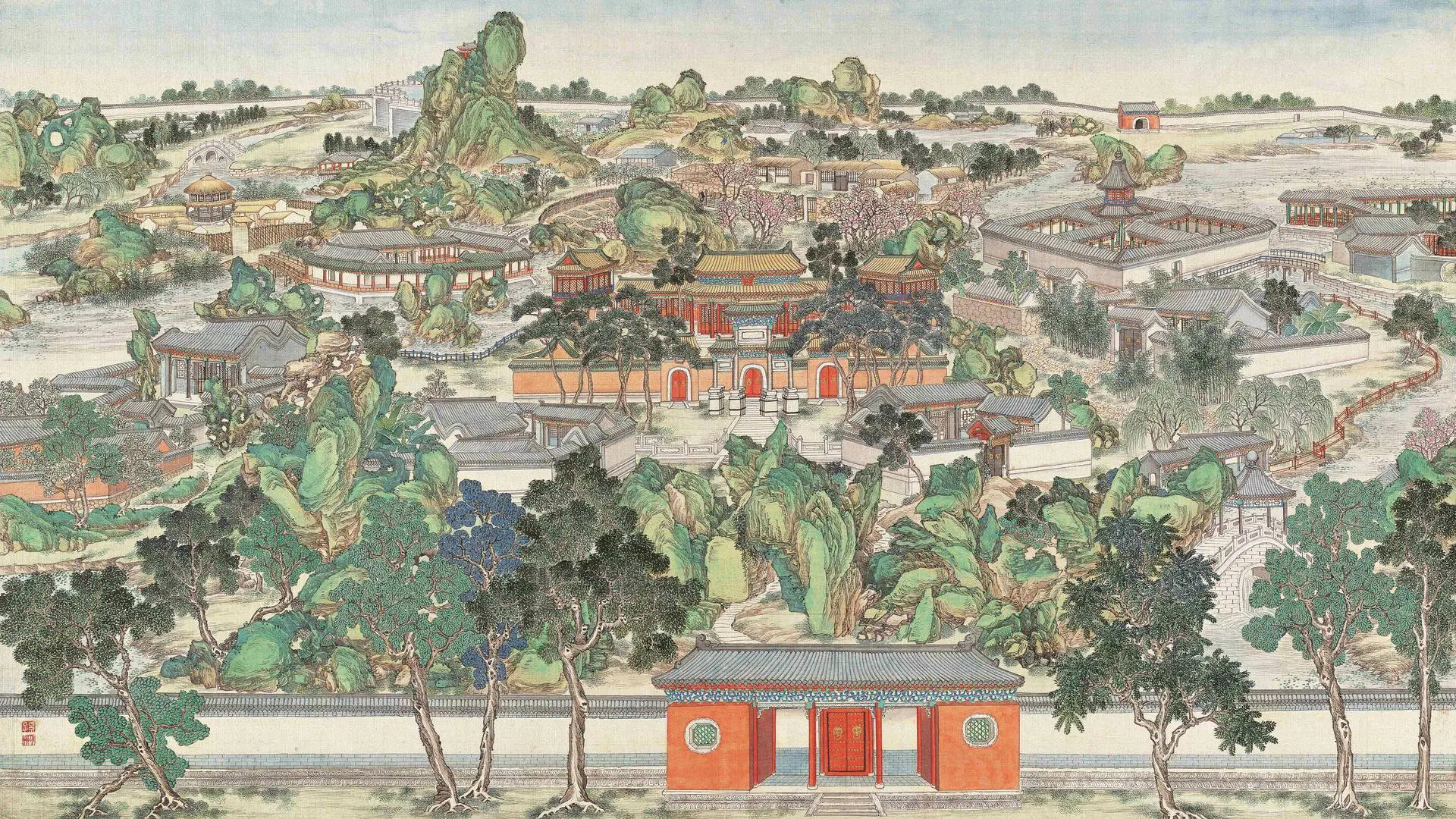 孙温绘《红楼梦》第一幅，大观园全景